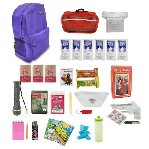 Keep-Me-Safe Children's Survival Kit, Purple Backpack