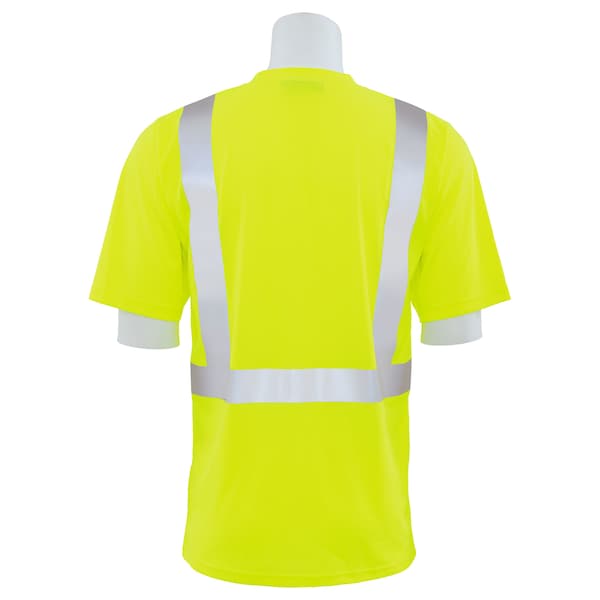 T-Shirt, Class 2, Hi-Viz, Lime, 3XL, Material: 100% Polyester Birdseye Mesh With Moisture Wicking