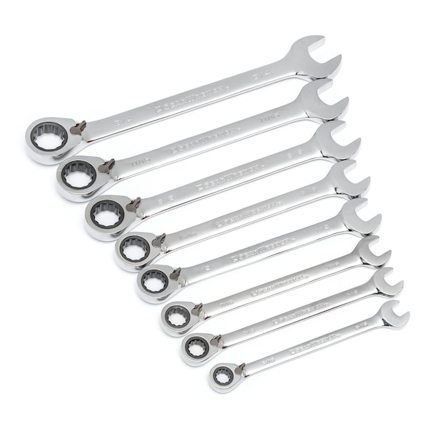 8 Pc. 12 Point Reversible Ratcheting Combination SAE Wrench Set