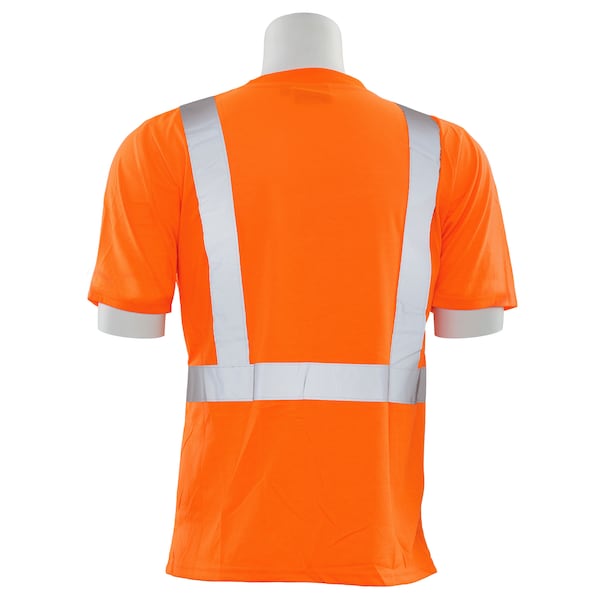 T-Shirt, Class 2, Hi-Viz, Orange/Black, L, Material: 100% Polyester Jersey Knit