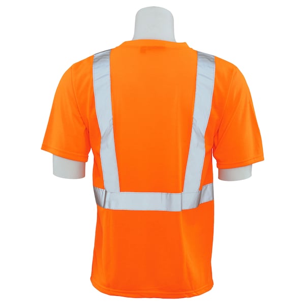 T-Shirt, Class2, Hi-Viz, Orange, L, Material: 100% Polyester Jersey Knit With Moisture Wicking