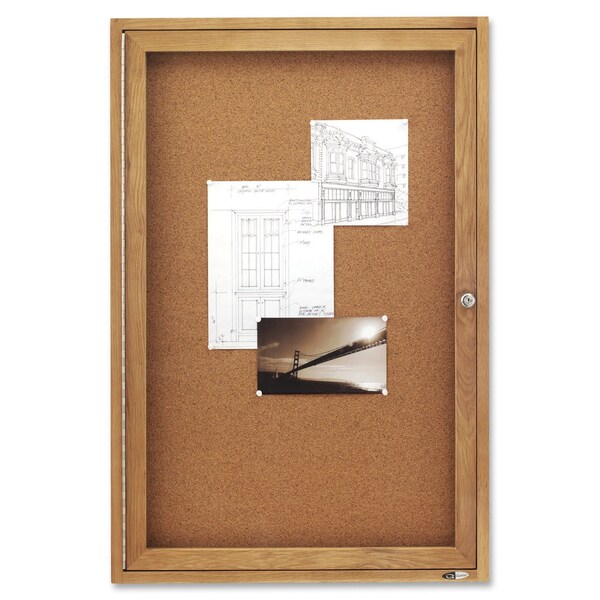 Enclosed Cork Bulletin Board 36 X 24, 1 Door, Door Type: Swing