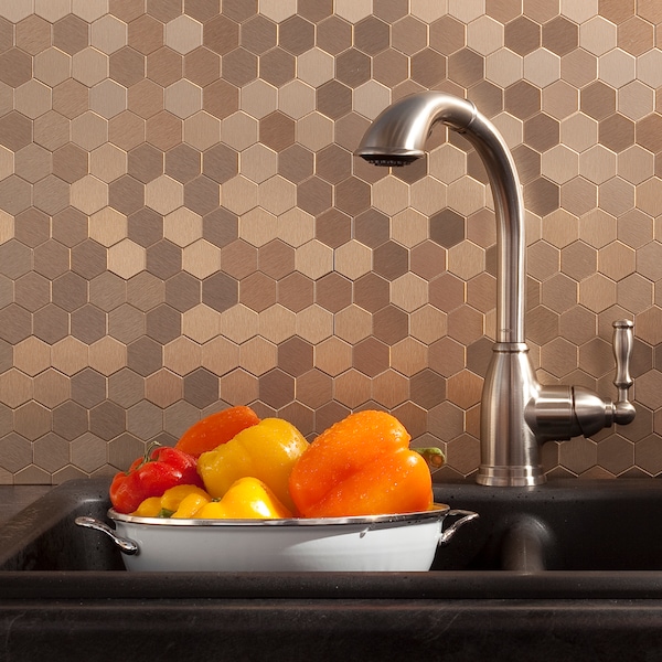 Metal Backsplash 11X4 Honeycomb Bru,PK 3