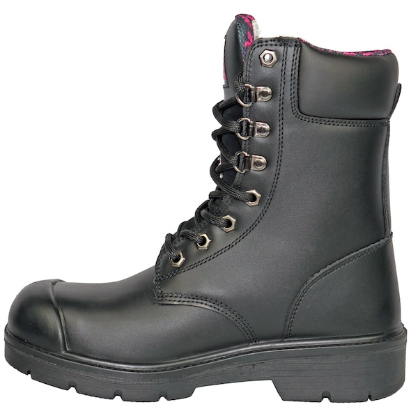 Size 5 Women's 8 In Work Boot Steel Work Boot, Black