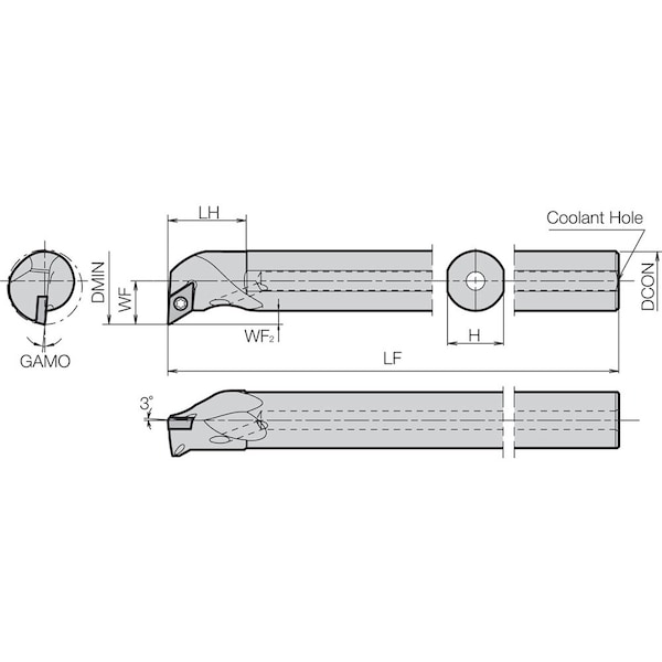 Boring Bar,Positive Rake,Right-Hand