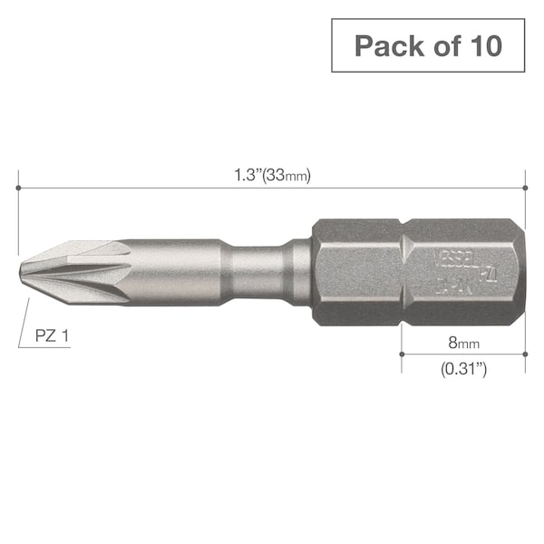 Insert Bit 1/4 Hex,Pz1x33H Repla,PK10