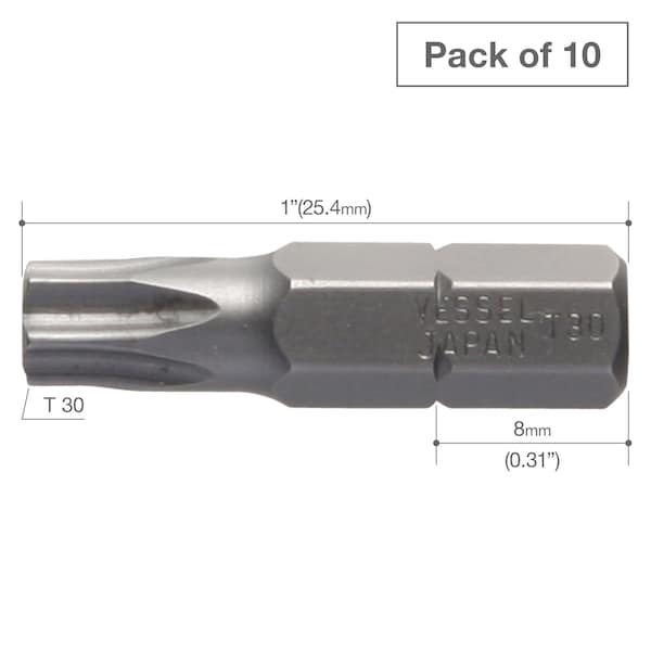 Insert Bit 1/4 Hex,T30x25.4H,PK10