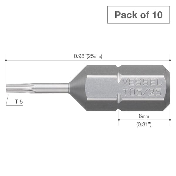 Insert Bit 1/4 Hex,T5x25H,PK10