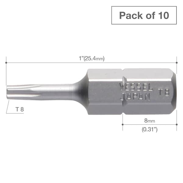 Insert Bit 1/4 Hex,T8x25.4H,PK10