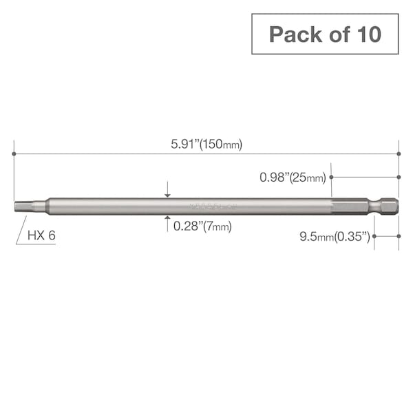 Power Bit 1/4 Hex B,H4x150H,PK10