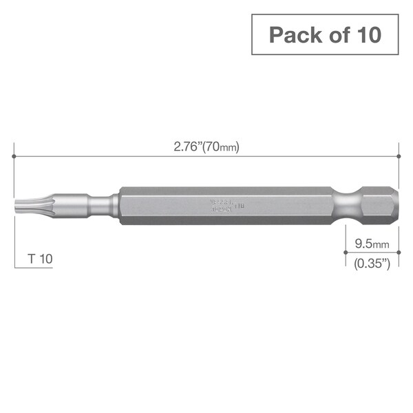 Power Bit 1/4 Hex B,T10x70H Repl,PK10