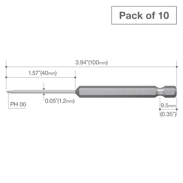 Power Bit 1/4 Hex B,+00x2x40x100,PK10