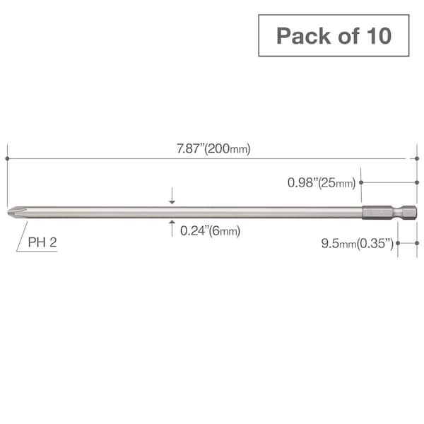 Power Bit 1/4 Hex B,+2x6x200H,PK10