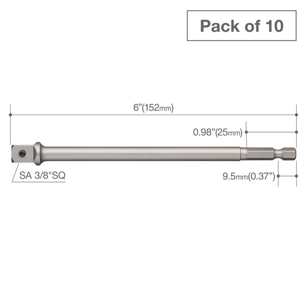 Power Bit 1/4 Hex B,3/8Sqx150 S,PK10