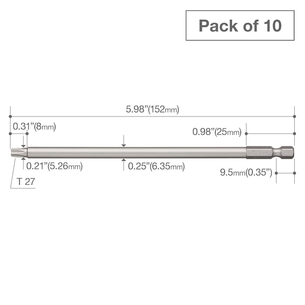 Power Bit 1/4 Hex B,T27x152H,PK10