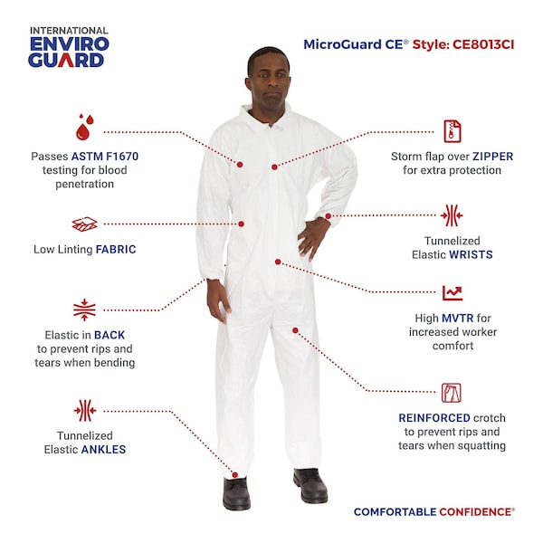 Disposable Coveralls, 25 PK, White, Microporous Fabric, Zipper