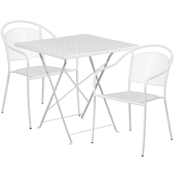 28 Square White Steel Folding Table W/ 2 Chairs