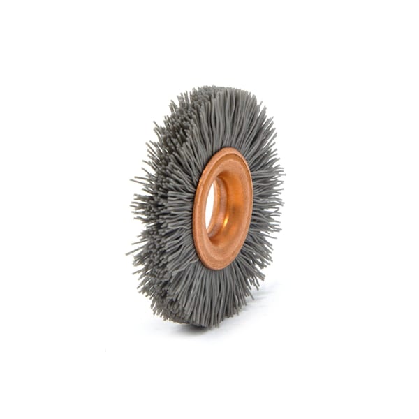 CY114600AO Abrasive Nylon Copper Center Wheel, 1.25 Dia., 600AO, .375 Arbor Hole, .250 Trim