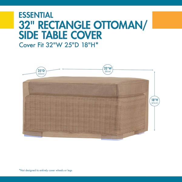 Essential Latte Patio Rectangle Ottoman Cover, 32x25x18