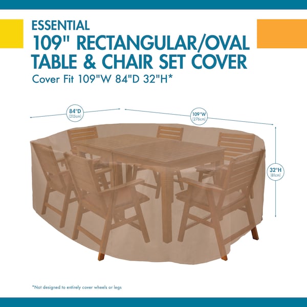 Essential Latte Patio Rectangle Table Set Cover, 109x84x32