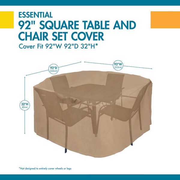 Essential Latte Patio Square Table Set Cover, 92x92x32