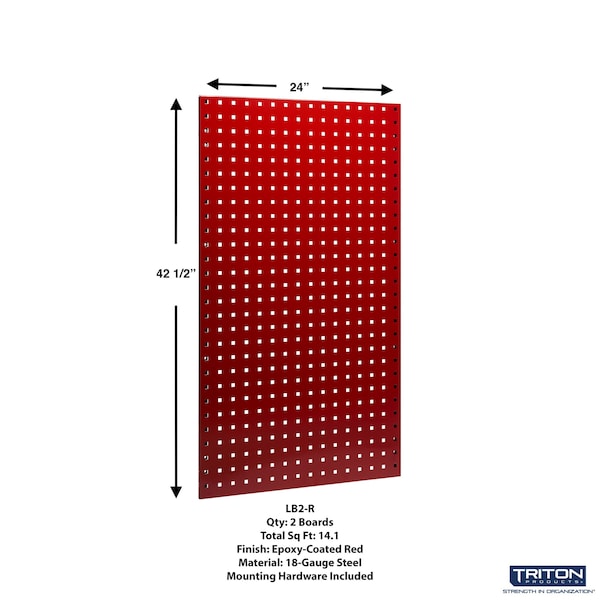 (2) 24 In. W X 42-1/2 In. H Red Epoxy 18-Gauge Steel Square Hole Pegboards 63 Pc. LocHook Assortment