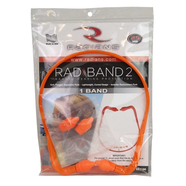 Reusable Banded Ear Plugs, Pod Shape, NRR 25, Orange / Orange