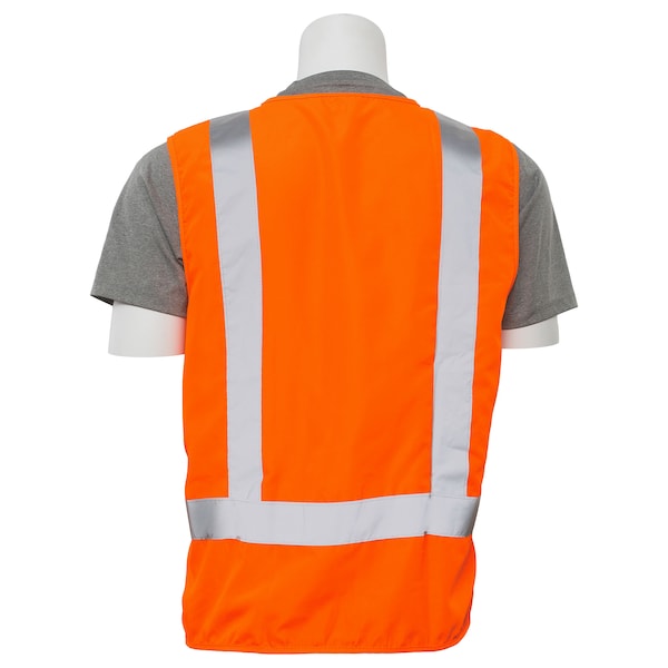 Safety Vest,Zipper,Hi-Viz,Orange,XL