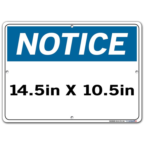 Aluminum Sign, 10-1/2 Height, 14-1/2 Width, Aluminum, Rectangle, English