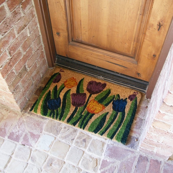 Tulip Garden Decorative Coir Outdoor Front Doormat, 18 X 30-Inch