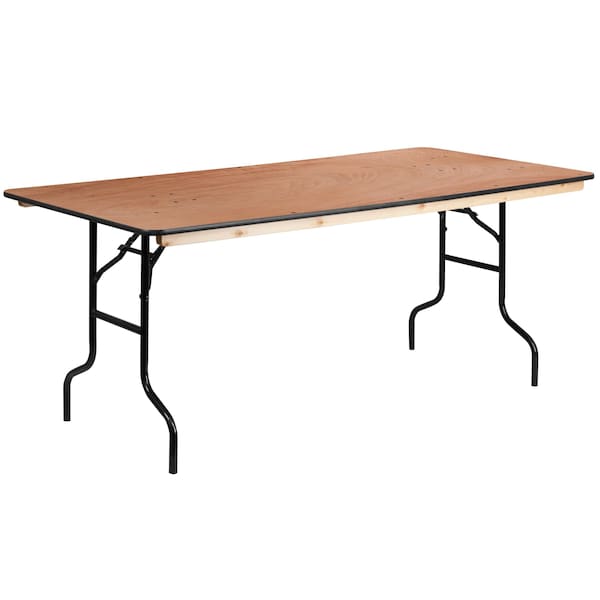 Rectangle Folding Table, 36 W, 72 L, 30 H, Wood Top, Wood Grain