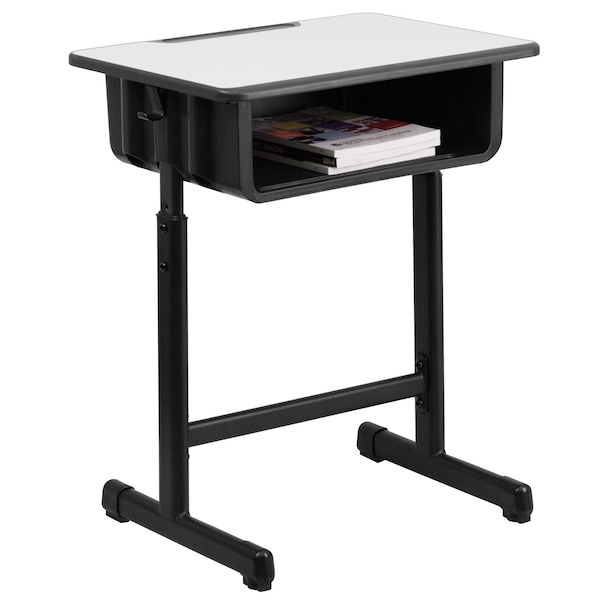Student Desk, 17-3/4 D, 23.5 W, 28-1/4 To 31-1/2 H, Grey, Steel, Table Top: Laminate