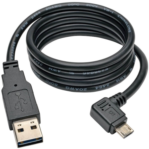 USB Reversible 2.0 Cable,RA,Micro,3ft