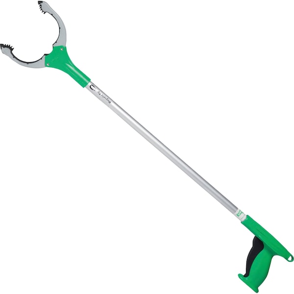 Trash Grabber, Trigger Handle, 36 In L, 3 3/4 In Grabber Opening, Aluminum, Green