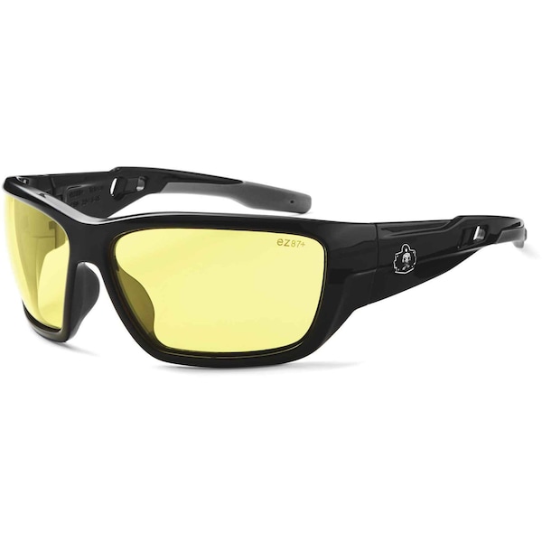 Safety Glasses, Traditional Yellow PC Decenter Lens, Scratch-Resistant