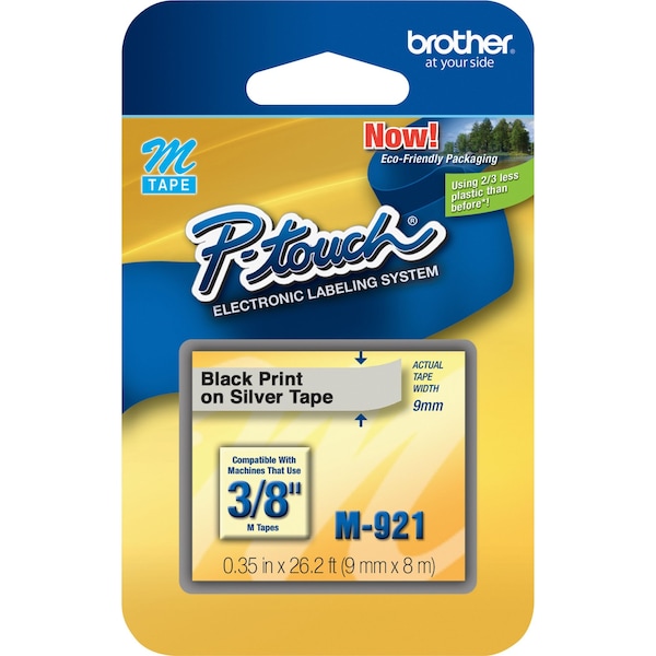 Adhesive Label Tape Cartridge 0.35 X 26-1/5 Ft., Black/Silver