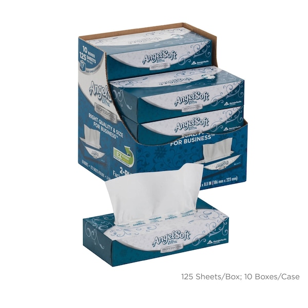 Angel Soft Ultra Professional Series 2 Ply Facial Tissue, 125 Sheets, PK 10