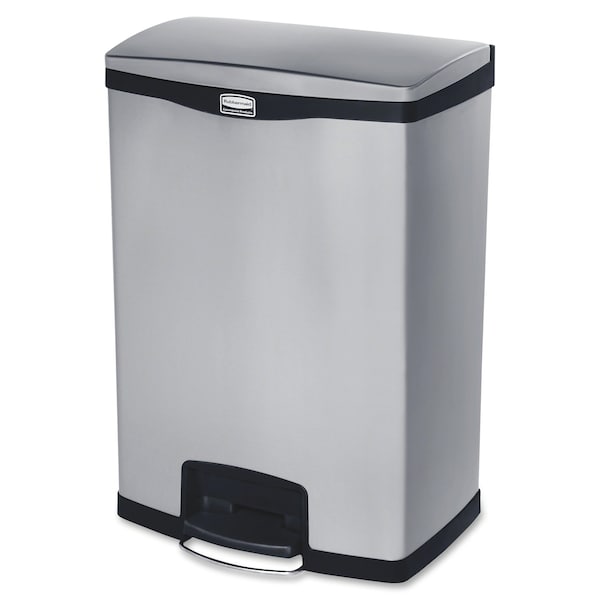 24 Gal Rectangular Trash Can, Black, 21 3/4 In Dia, Step-On, Stainless Steel