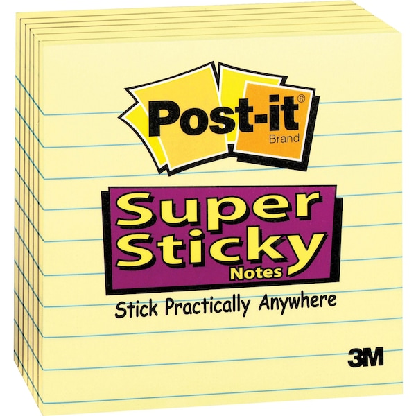 Super Sticky Notes,4x4 In.,Yellow,PK6