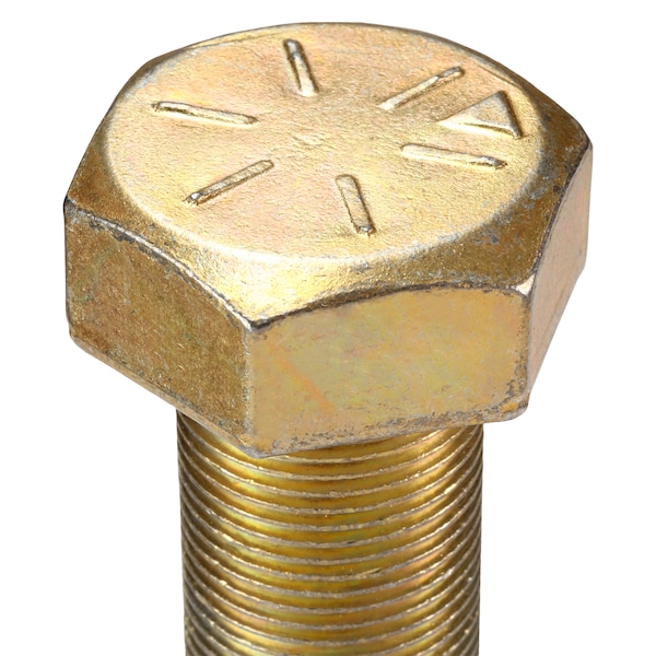 Grade 8, 1-1/4-12 Hex Head Cap Screw, Zinc & Yellow Plated Steel, 2-1/2 In L