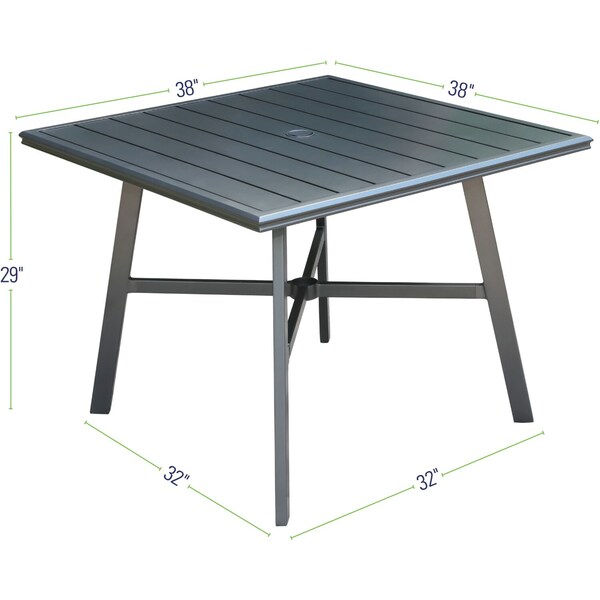 All-Weather Commercial-Grade Aluminum 38 Square Slat-Top Dining Table