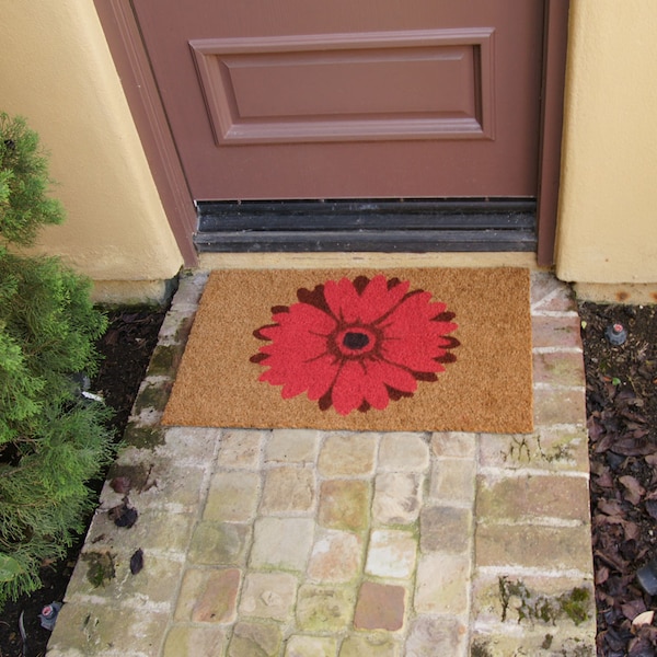 Red Daisy Flower Door Mat, 18 X 30