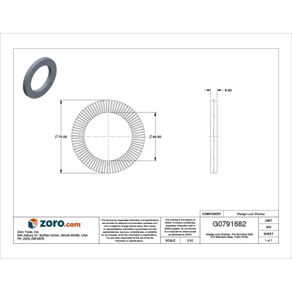 Wedge Lock Washer, Fits Bolt Size M48 316 Stainless Steel, Plain Finish