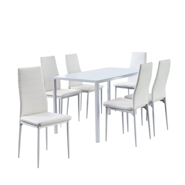 Dining Set, 34.25 In W, 57.75 In L, 9.25 In H, Metal, Glass, Leather Top