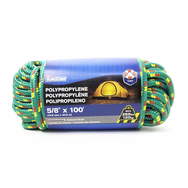 5/8 In. X 100 Ft. Diamond Braid Polypropylene Rope - Assorted Green Or Blue Finish