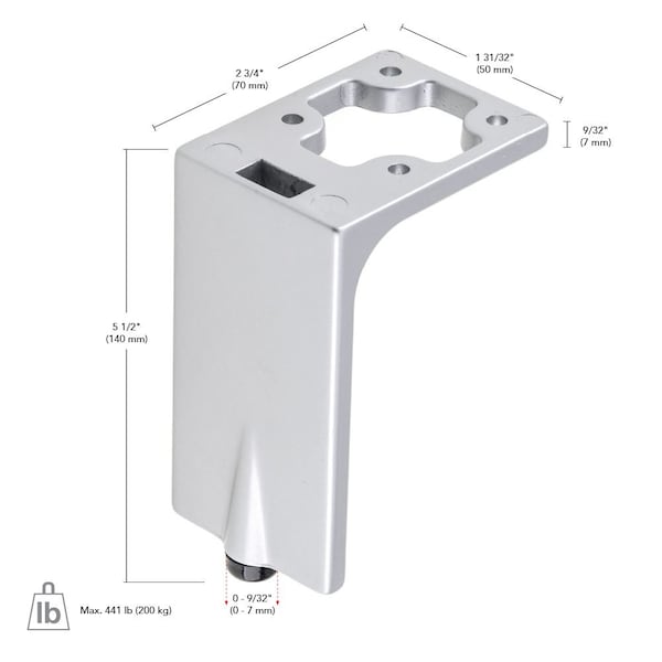 Design Furniture Leg, 5 1/2 In (140 Mm), Chrome, Adjustable