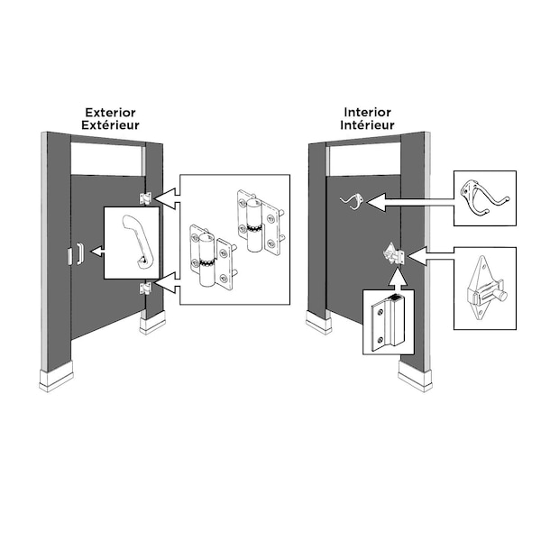 Surface Hinge Hardware Kit For Outswing Door Of 34inch 19 Mm Thickness, Right