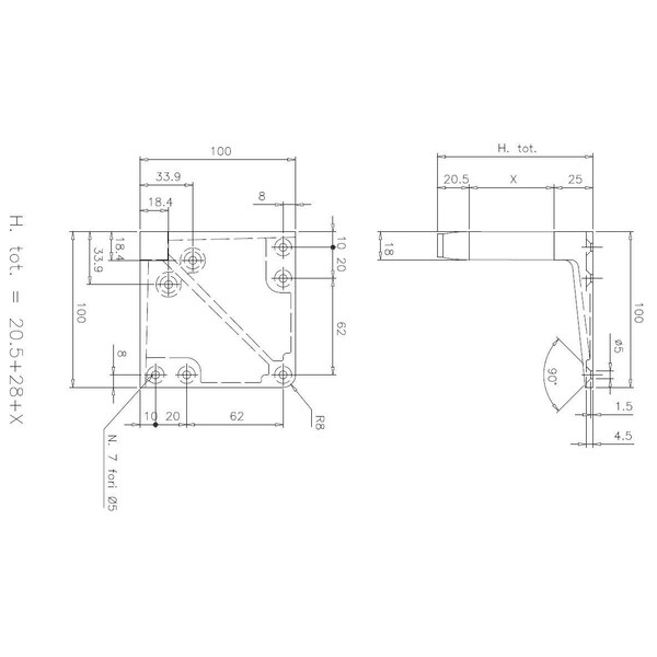 Design Furniture Leg, 4 23/32 In (120 Mm), Aluminum