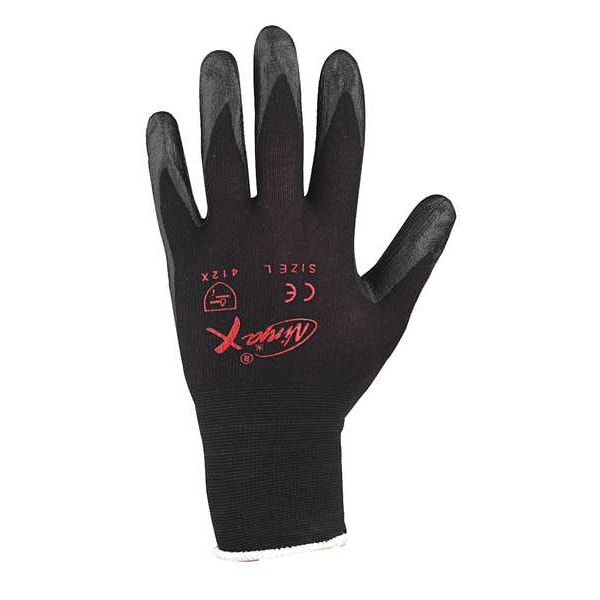 Bi-Polymer Coated Gloves, Palm Coverage, Black, L, PR