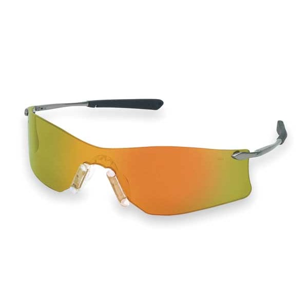 Safety Glasses, Wraparound Emerald Mirror Polycarbonate Lens, Scratch-Resistant